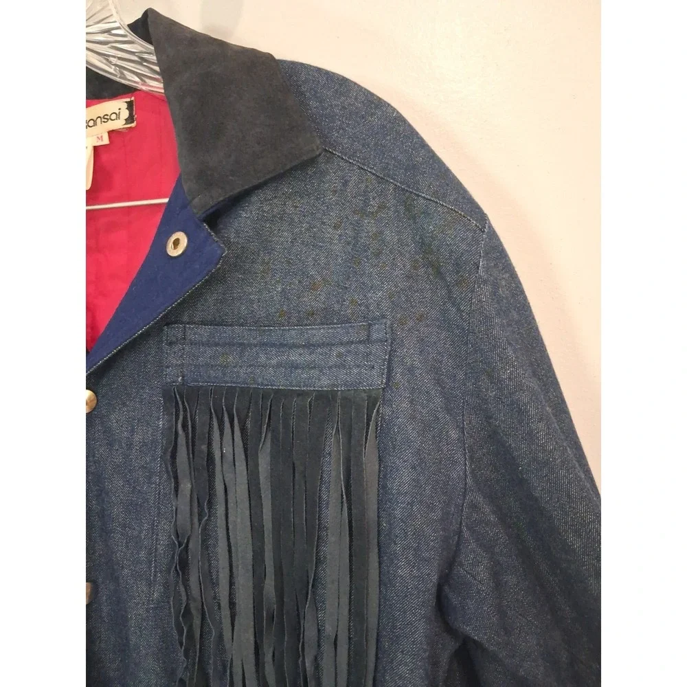 Archival 1980s Kansai Yamamoto Denim Suit Leather Fringe Hannya Mask Japan